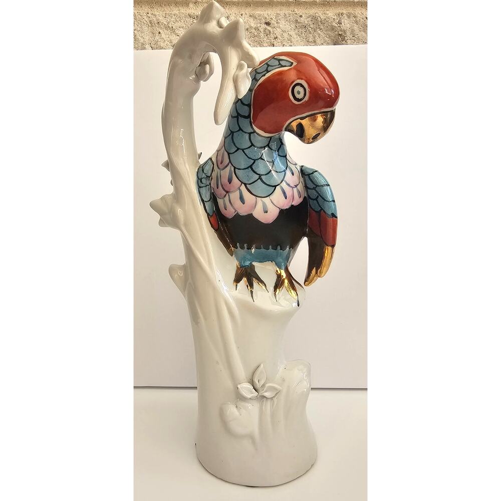 Kinder-Harris Macaw Parrot Figurine Sculpture Hand painted Porcelain Gold Gild - Picture 7 of 9